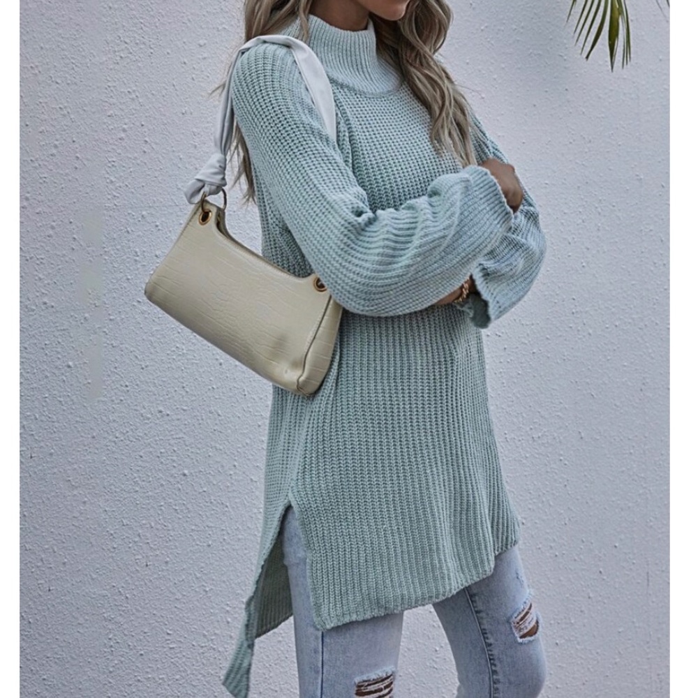 SOLD OUT Mint Mock Neck Split Seam Tunic Sweater - Picture 6 of 9